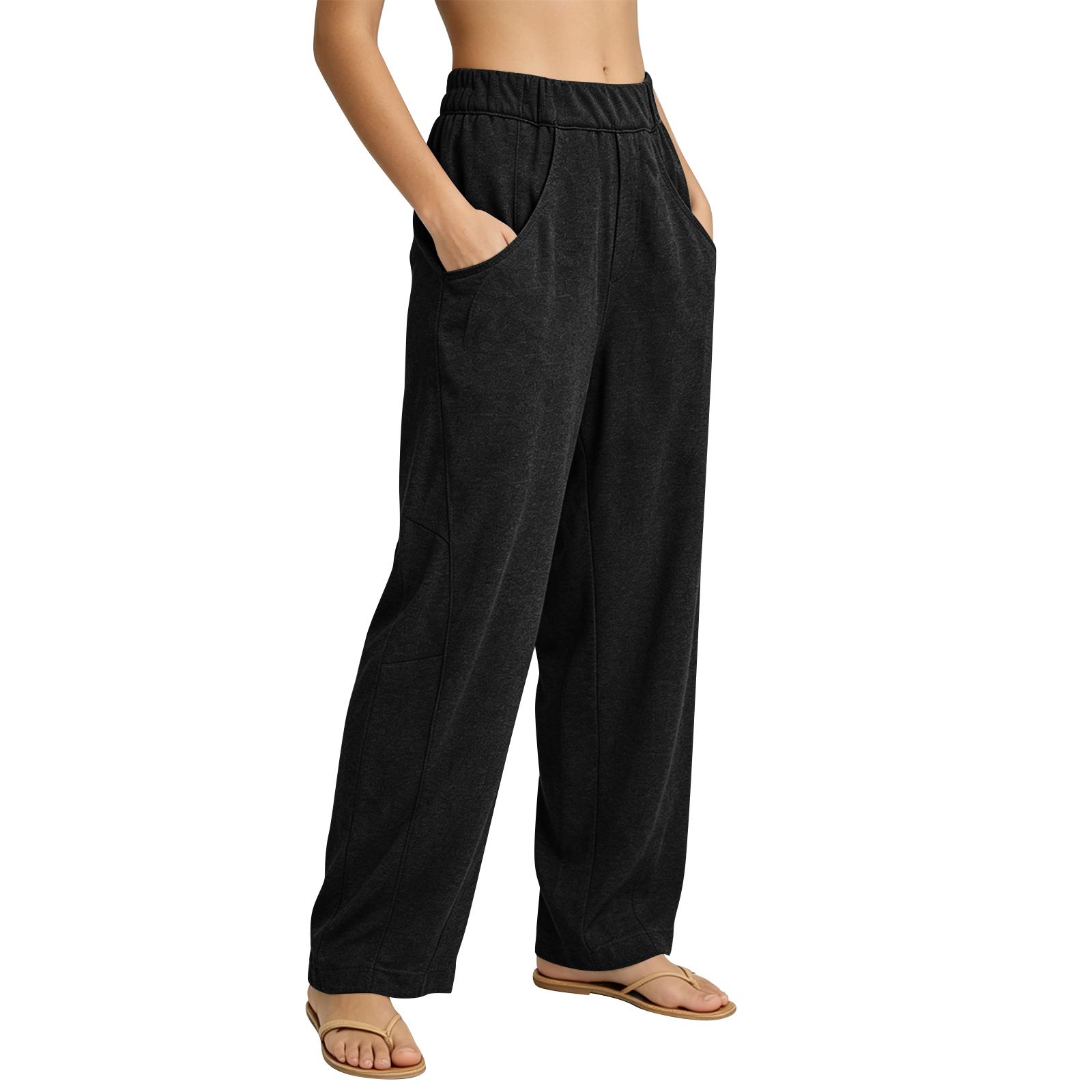 Women s Wide-leg Athletic Pants, Loose Straight-leg Casual Pants, Athletic Jogging Pants L чёрный