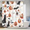 Halloween-themed Shower Curtain Featuring Pumpkin Ghosts, Black Cats, and Bats Perfect for Adding Spooky Charm To Your Bathroom