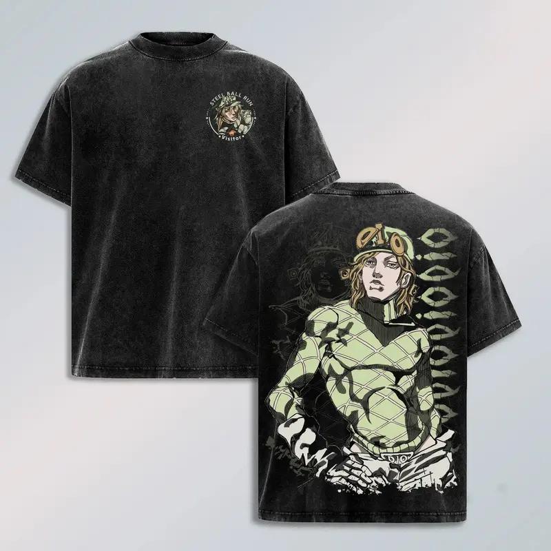 JoJo's Bizarre Adventure Higashikata Josuke Printed Tee Men Women Washed Cotton T-shirts Manga Vintage T Shirt Harajuku Tshirt