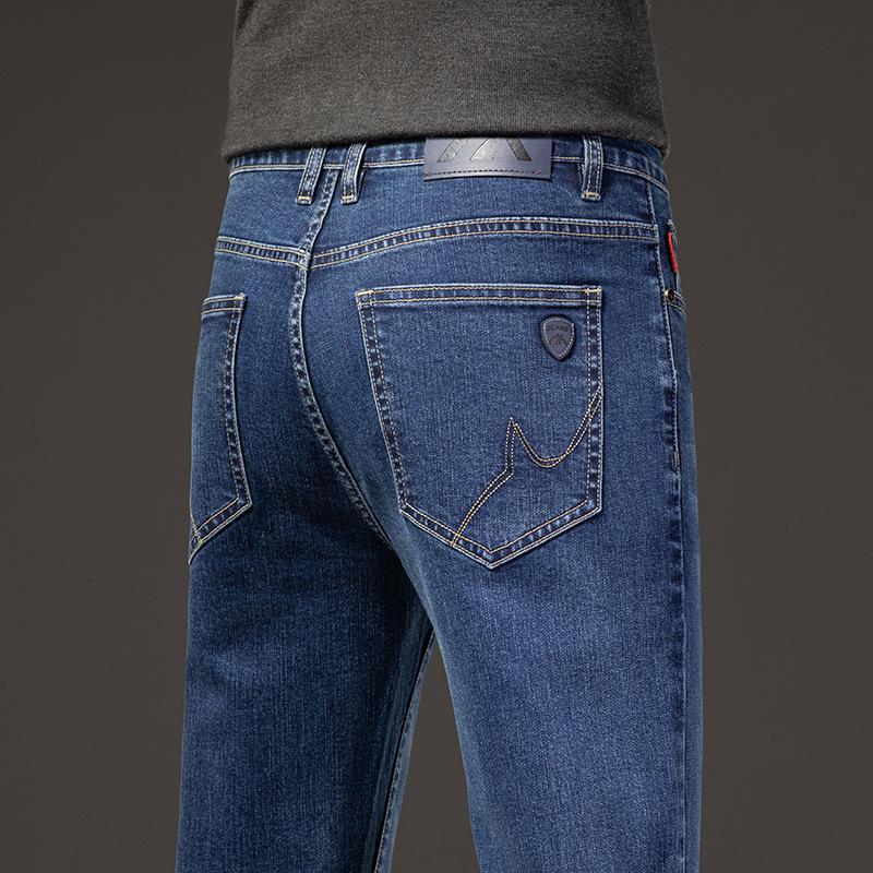 Jeans high-end pants autumn and winter elastic fleece straight-leg pants
