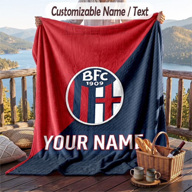 Flannel Blanket Bologna FC Print Custom Name Text Soft Throw for Sofa Bed