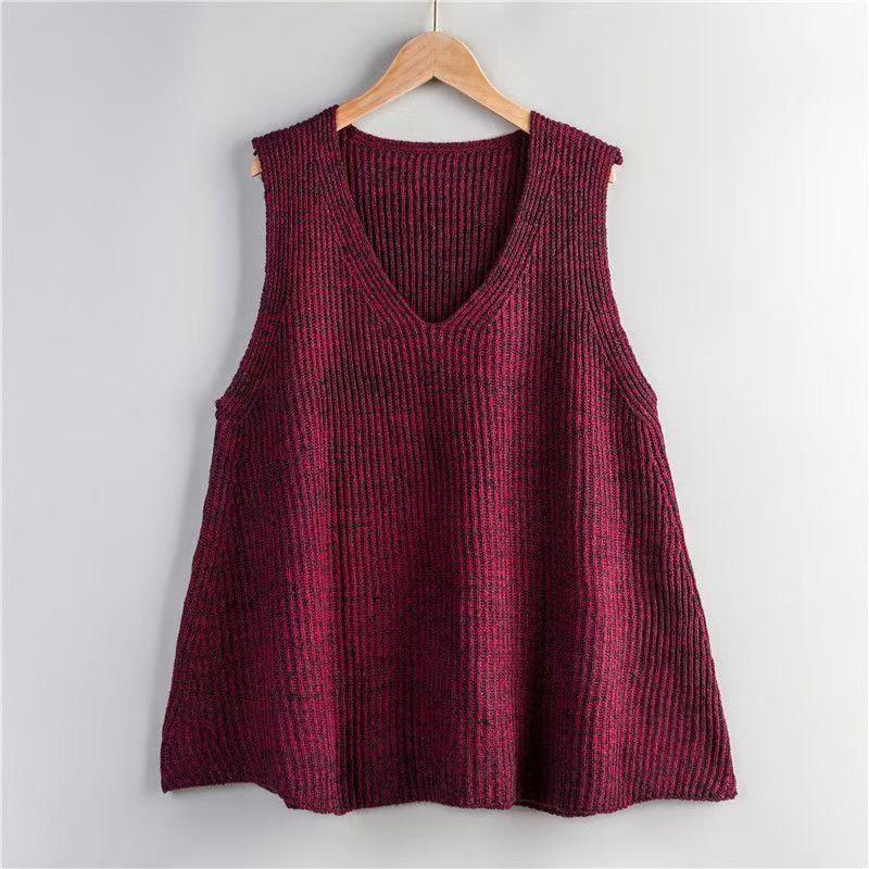 

Свободный жилет-пуловер А-силуэта, женский весенний свитер, жилет, корейский жилет без рукавов, куртка XXXL вино красного