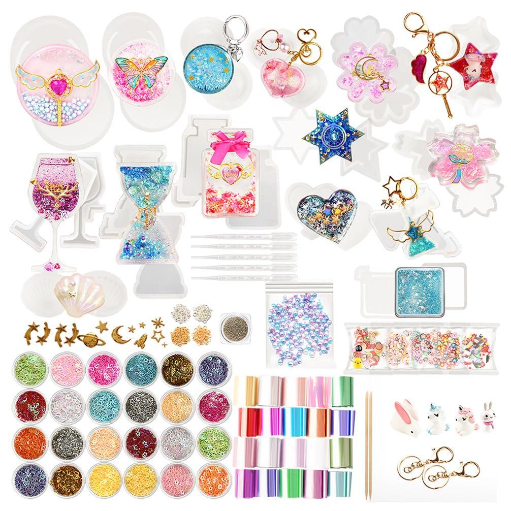 

FUNSHOWCASE Набор форм-шейкеров для брелоков и ремешков из смолы - Силиконовая форма/Пленка/Голографическая глазурь/Палочка для нарезки/Пипетка - Набор для творчества для начинающих с 13