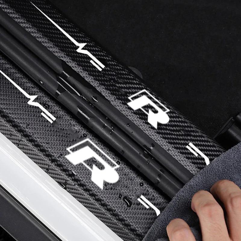 2026 Hot Sticker Car Door Sill Protector Plate Strips for Volkswagen VW Rline R Line Carbon Fiber Trunk Door Threshold Stickers