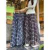 Kumikumi Idle Style Retro Plaid Contrast Color Skirt Women Clothes Autumn Loose Drape Large Swing Skirt Midi Dress