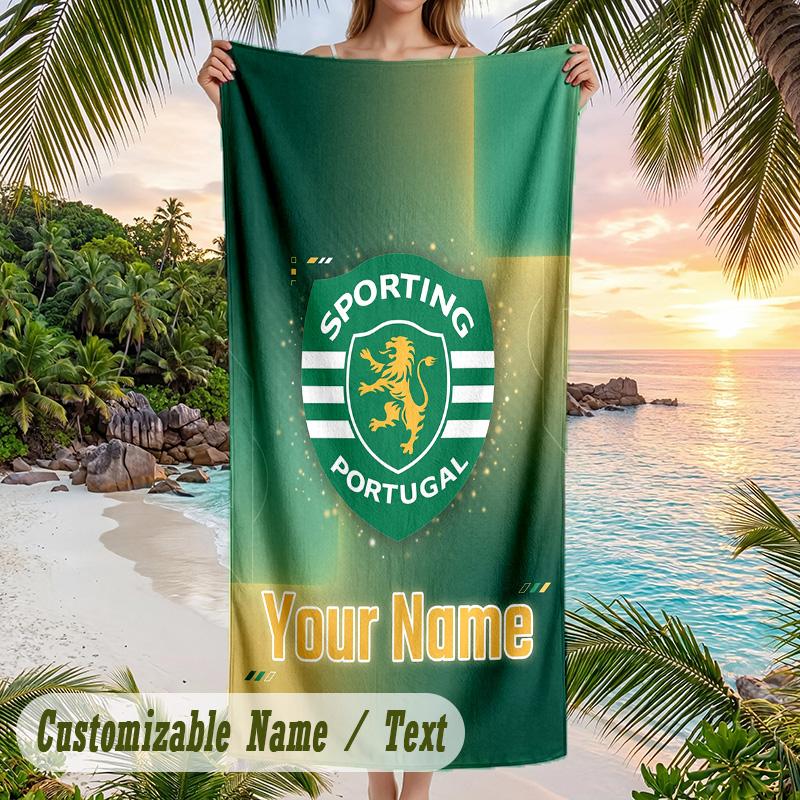 Serviette de plage Impression Sporting CP Nom personnalisé Texte Serviette douce pour piscine
