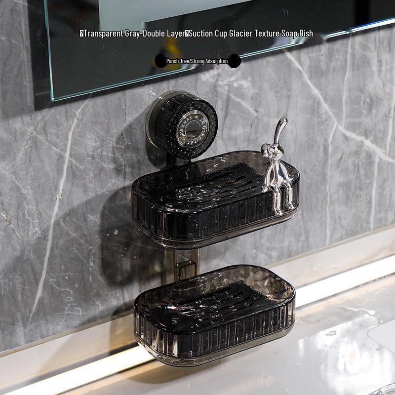 Wall-Mounted Double-Layer Vacuum Suction Soap Dish with Draining Function