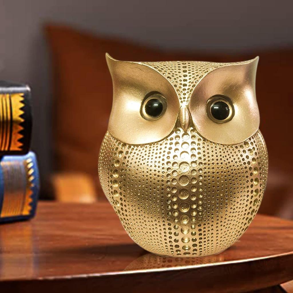 Moderne stilig Lucky Owl Resin kunstfigur (gylden), 1 stk