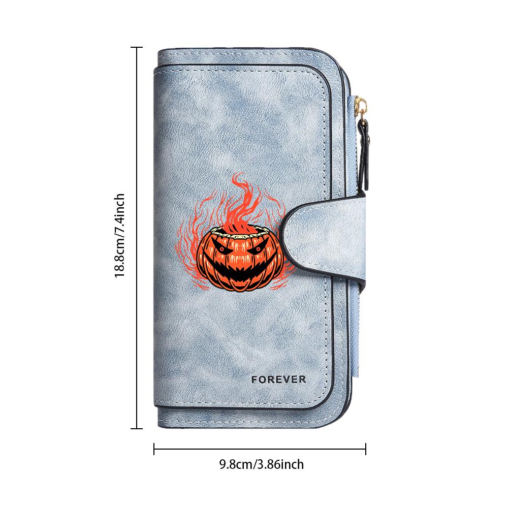Halloween Pumpkin Pattern Long Wallet Fashion Multislot Purse Forever Series Portable Card Holder Stylish Daily Carry Purse