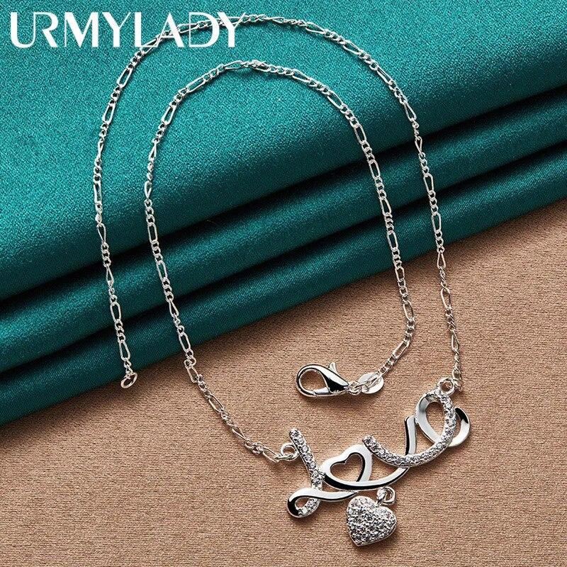 URMYLADY 925 Sterling Silver LOVE Heart Pendant Necklace For Women Wedding Party Fashion Charm Jewelry