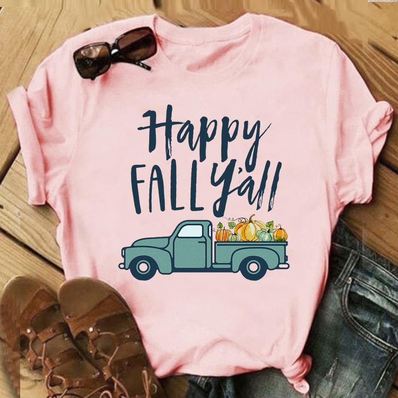 Autumn Maple Leaf Halloween Thanksgiving Print ShortSleeved TShirt European American Style Aesthetic Top for Unisex Women