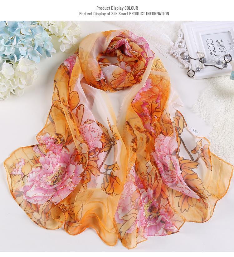 New Summer Korean-Style Peony Women s Long Chiffon Silk Scarf - Sun Protection 160