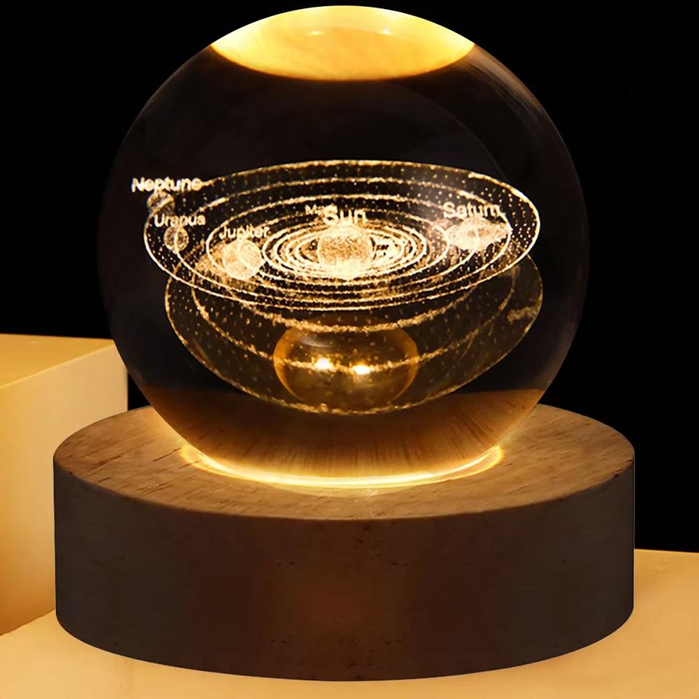 3D-Kristalllichter-Lampe, leuchtendes Planeten-Galaxie-Nachtlicht, Kristallkugel-Nachtlichter, Nachttischlampe, Heimdekoration, Weihnachtsgeschenk