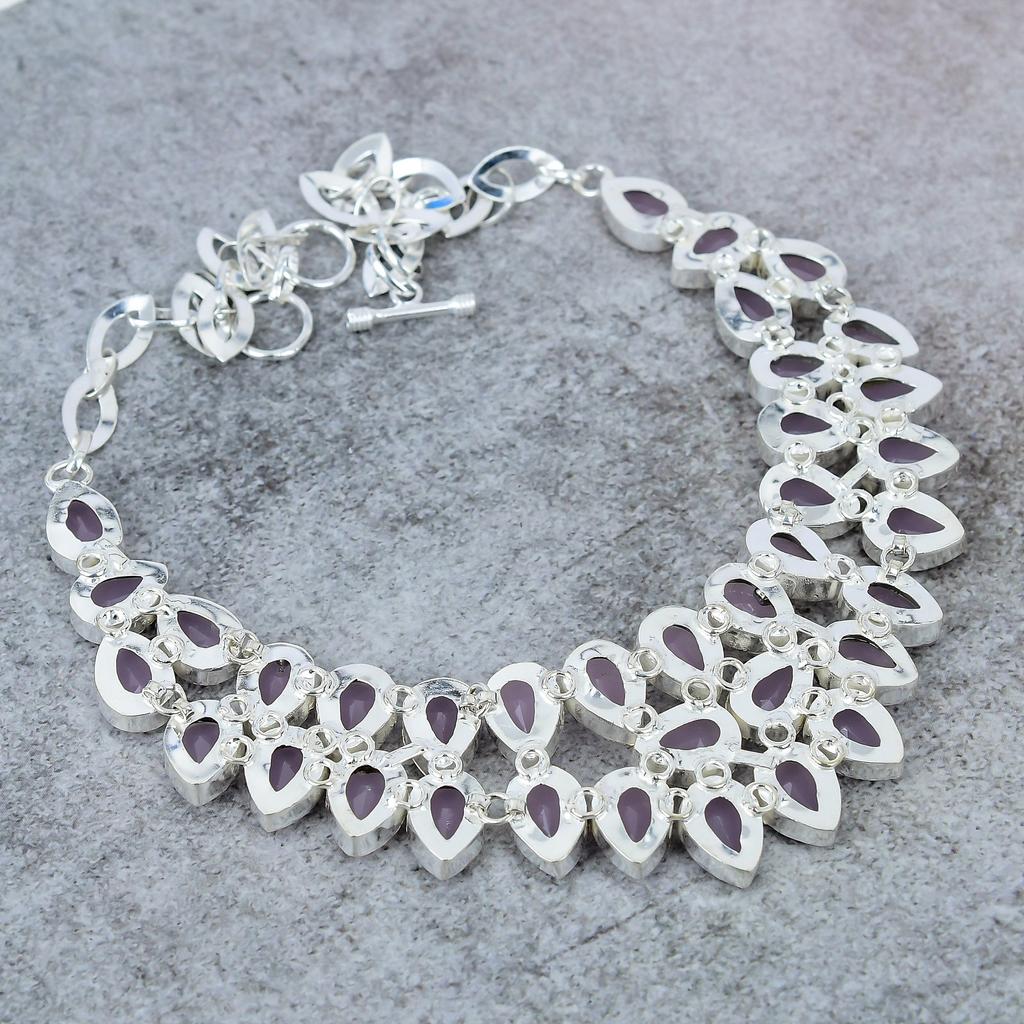 Pink Chalcedony Gemstone Handmade 925 Sterling Silver Jewelry Necklace 18" M-321