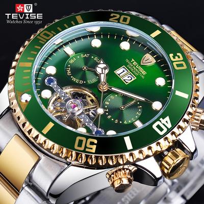 Top Brand Luxury Tourbillion Green Dial Golden Stainless Steel Mens Business Sport Design Men Automatic Sport Wrist Watch