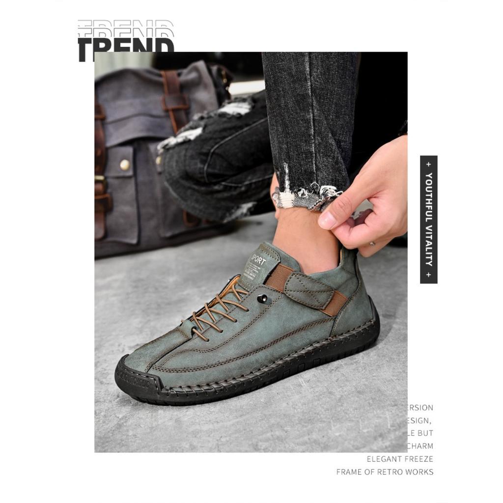 Men's Trendy Leather Shoes, Outdoor Workwear, Retro Stitching, Mid To High Cut, Fashionable and Casual Men's Leather Shoes