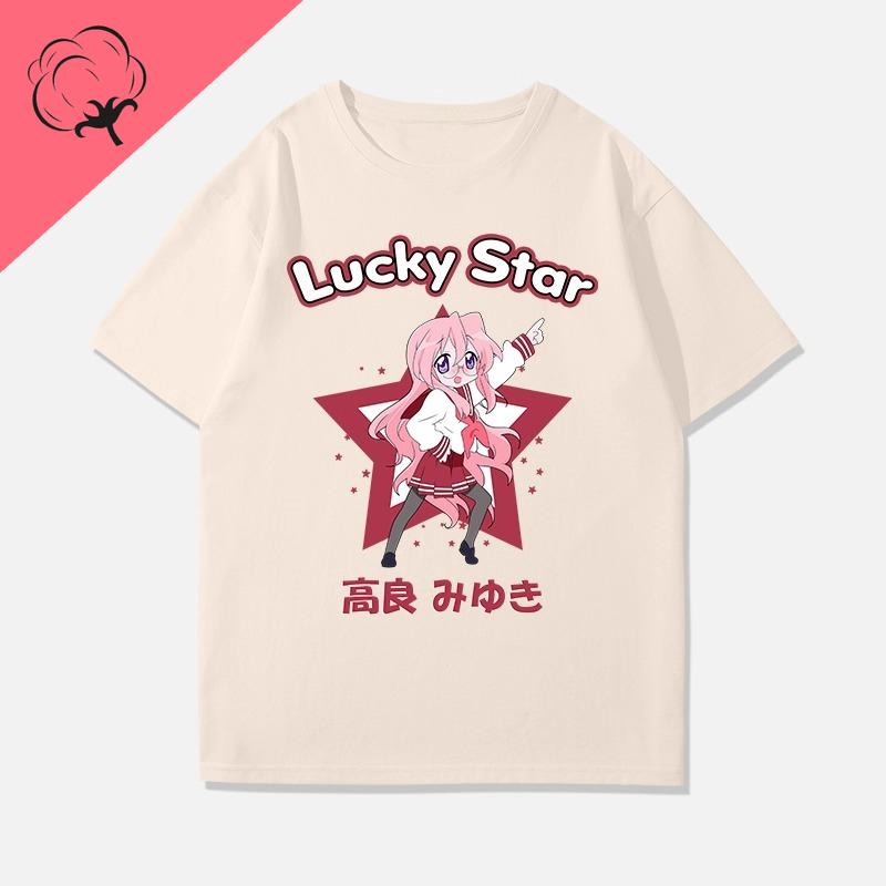 Anime Shirt Lucky Star Konata Camiseta Hot Sale Cotton Comic Y2k Clothes Cartoon Izumi Kagami Aesthetic Print Tee Unisexga Tops