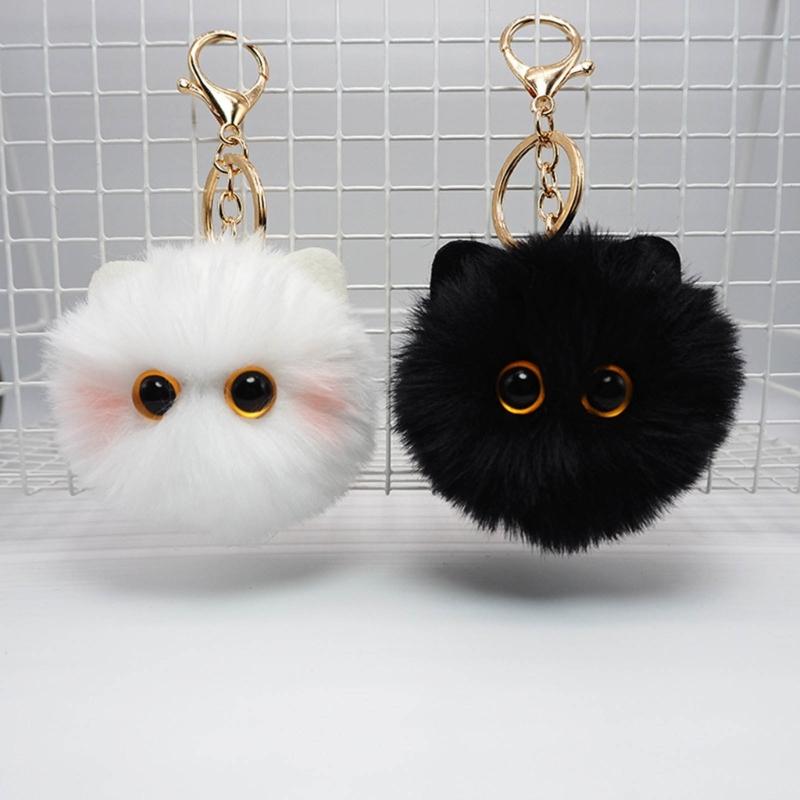 Cute Plush Balls Keychain Cartoon Cat Pendant Keyrings Blusher Toy Animal Couple Key Rings for Backpacks and Phone