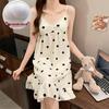 Summer V-Neck Nightdress with Chest Pads - Sexy Bubble Cotton Spaghetti Strap Style: Loose Fit Homewear for Women
