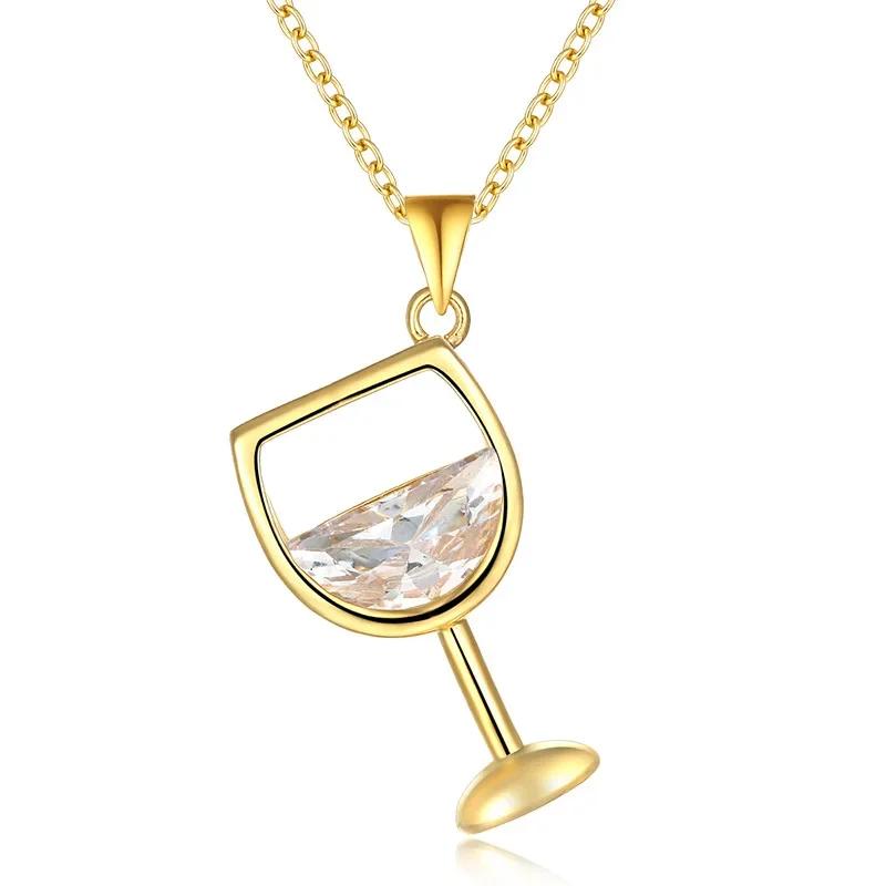 Exquisite Cute Wine Glass Pendant Ladies Long Chain Fashion Jewelry Zircon Color 925 Necklace Sweater Chain