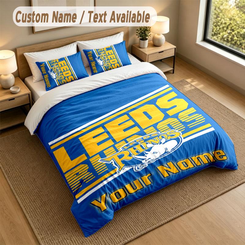 Bedding Set 1 Duvet Cover 2 Pillowcases Leeds Rhinos Print Soft Bed Linen Bedroom Decor