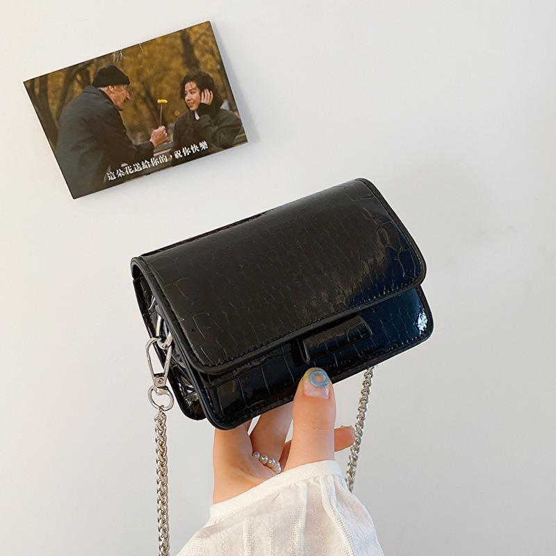 

Women Vintage Chain Silver Chic Crossbody Bag Luxury Designer Small Shoulder Bags Fashion Mini Square Cute PU Leather Handbags чёрный