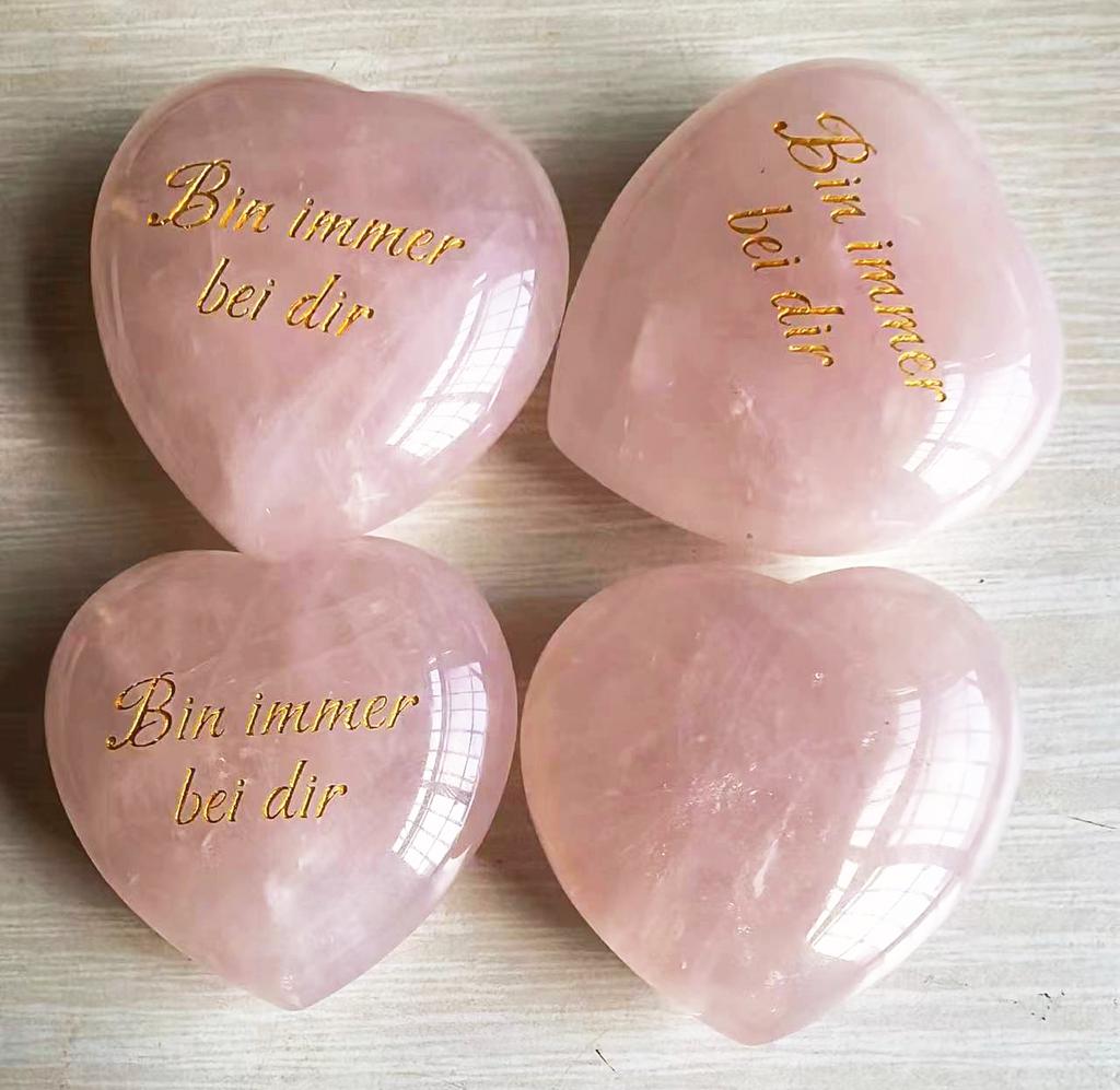 45mm Genuine Natural Rose Quartz Heart Shape Power Stone Engraved Personalized Pink Crystal Healing Reiki Charged Palm Gemstones