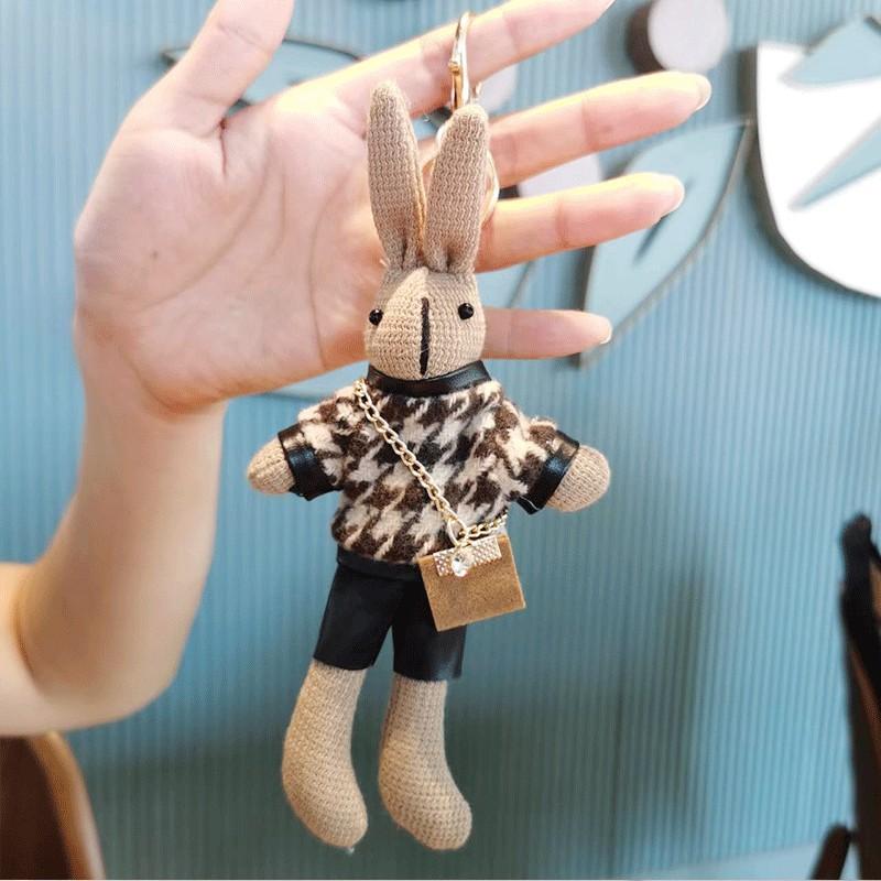 Adorable Houndstooth Bunny Plush Keychain Cute Stuffed Doll Fashion Toy