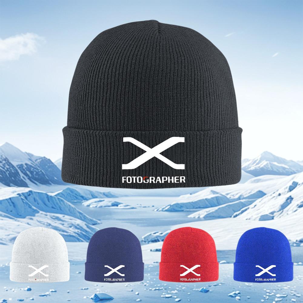 White cross logoPhotographer below Men Women Unisex Knitted Hat Beanie Pullover Cap Winter Thermal Warm Christmas Outdoor Cycli