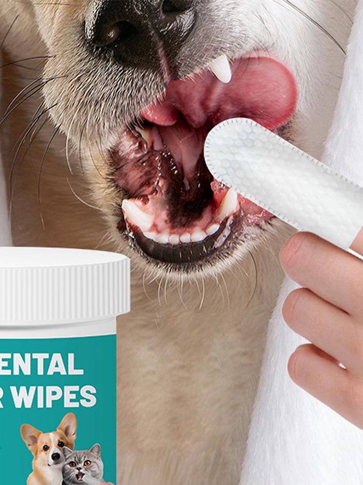 Dogs & CatsTeeth Cleaning Wipes, Pet Dental Finger Wipes for Disposable Gentle Teeth Cleaning Pads ToothBad BreathRemove Plaque
