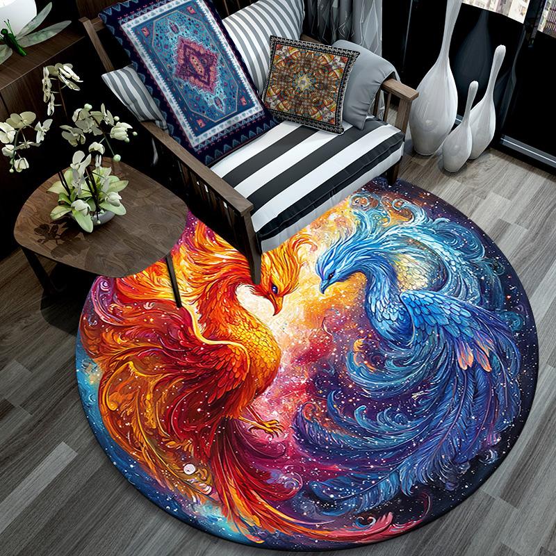 Phoenix Art Round Area Rug,Carpet Rug for Living Room Bedroom Sofa Playroom Decor,Non-slip Floor Mat
