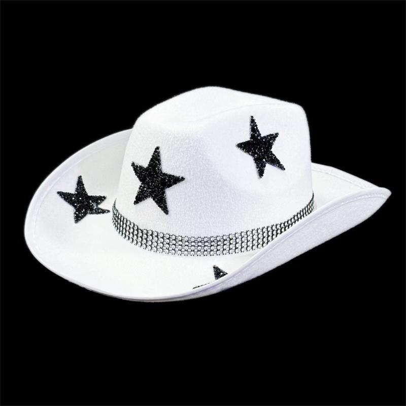 Sparkling Rhinestones Star Cowhand Hat For Women Men Unisex Outdoor Music Festival Sun Hat Cosplay Party Headpiece