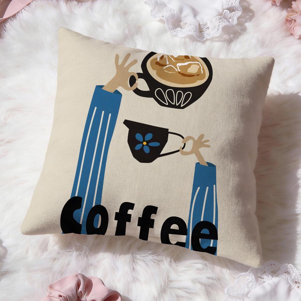 Fashion Coffee Illustration Cushion Cover Soft Washable Pillow Case Multi-Scene for Couch Bed Travel Office Use