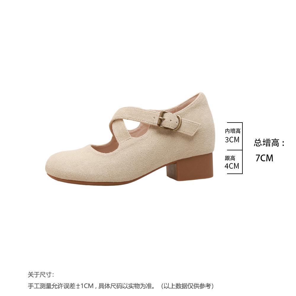 

inner height increase of 7cm autumn and winter new cross buckle belt Mary Jane versatile commuter women s shoes French gentle shallow mouth sin 33