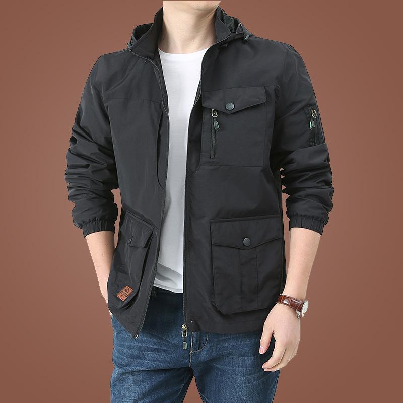 Spring and Autumn Large Size Loose Multi-Pocket Jacket Men's Casual Windbreaker Stand-up Collar Tooling Men's Clothing