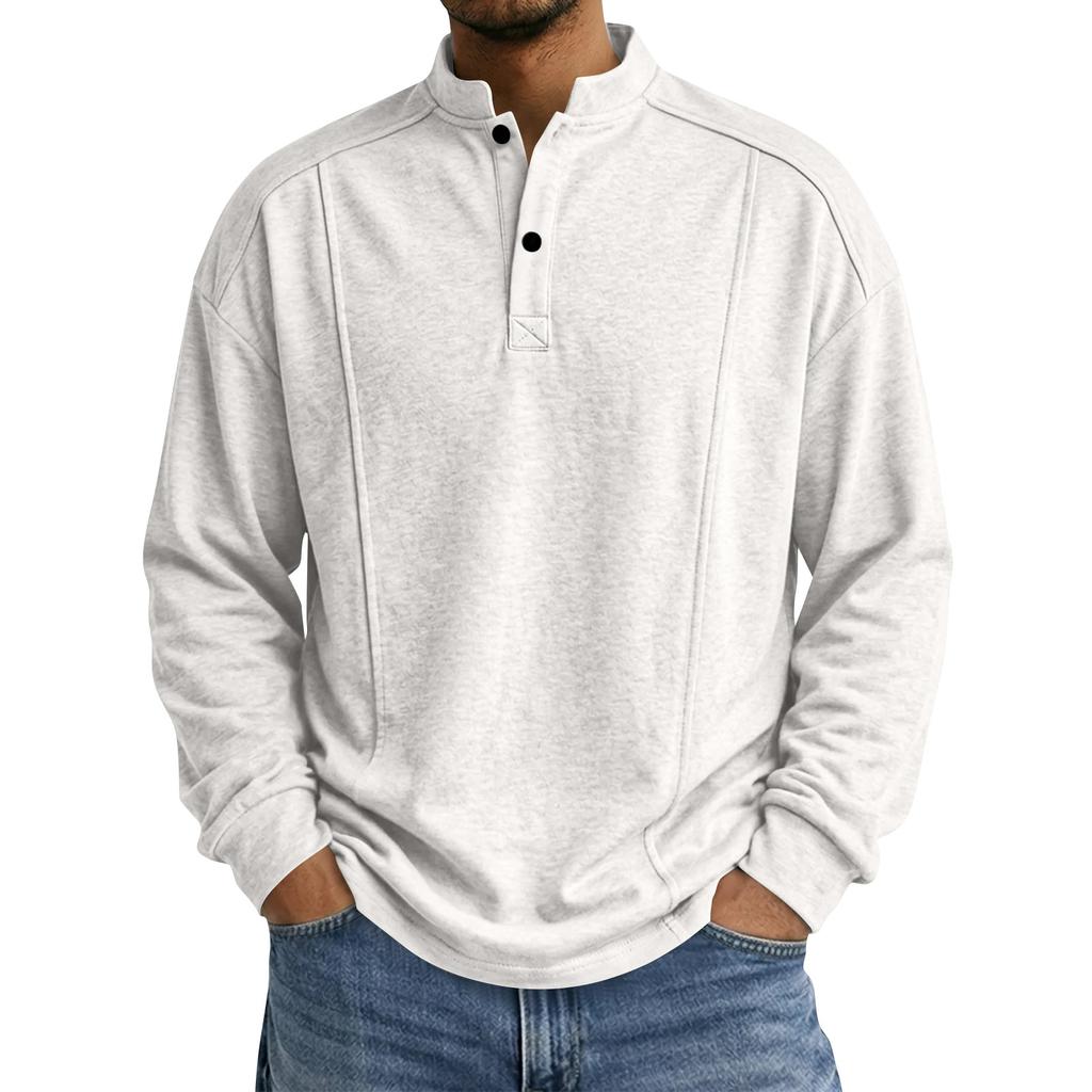 Men's Color Long Sleeve Stand Collar Single Button Casual Sports Top