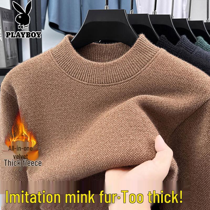 PLAYBOY Men s Plush-Lined Thickened Turtleneck Knit Sweater 2XL