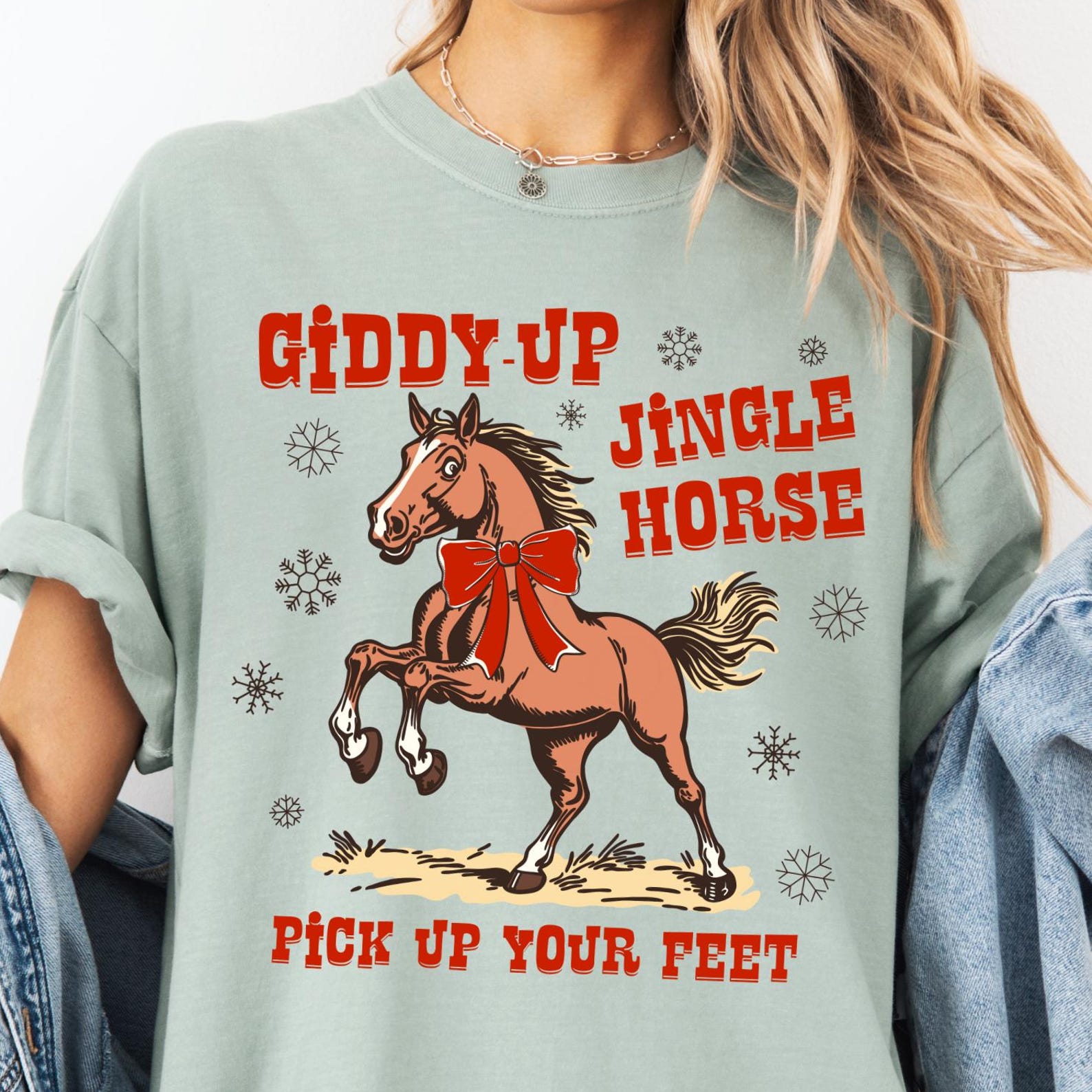 Giddy Up Jingle Horse Comfort Colors® Shirt: Retro Western Christmas T-Shirt L