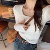 Square neck bottoming shirt, long-sleeved top in early winter, female slim-fitting and thin, small short knitted sweater