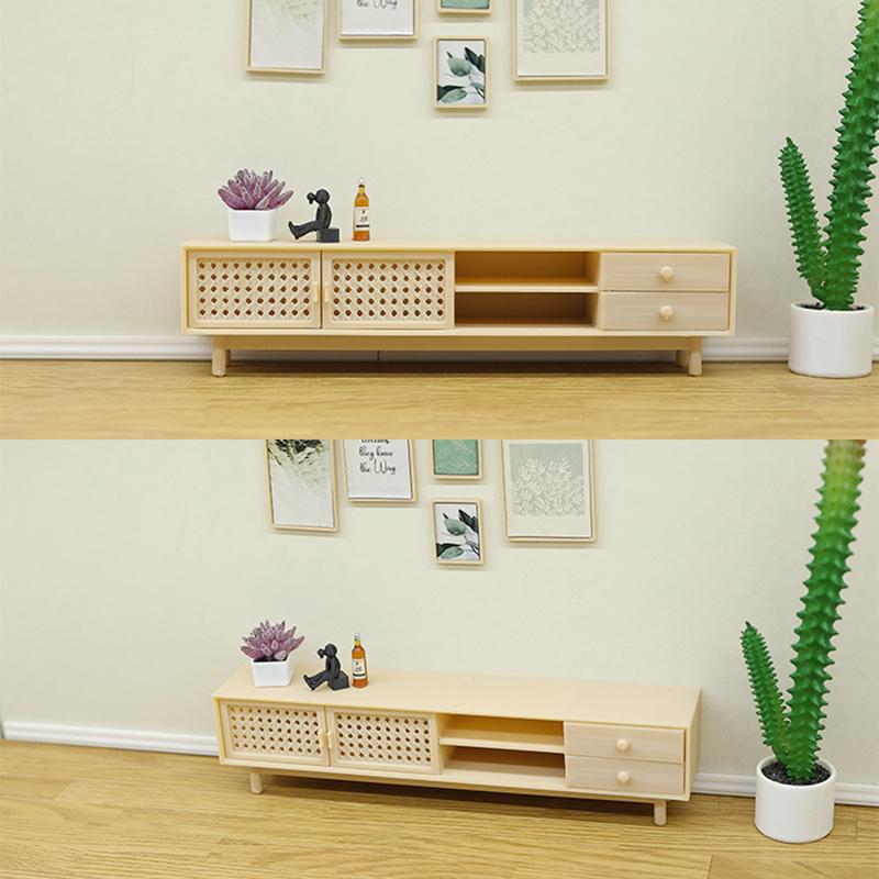 1/12 Dollhouse Mini Tv Cabinet Model Dollhouse Living Room Furniture Decoration Micro Scene Photo Props Pretend Play Toys