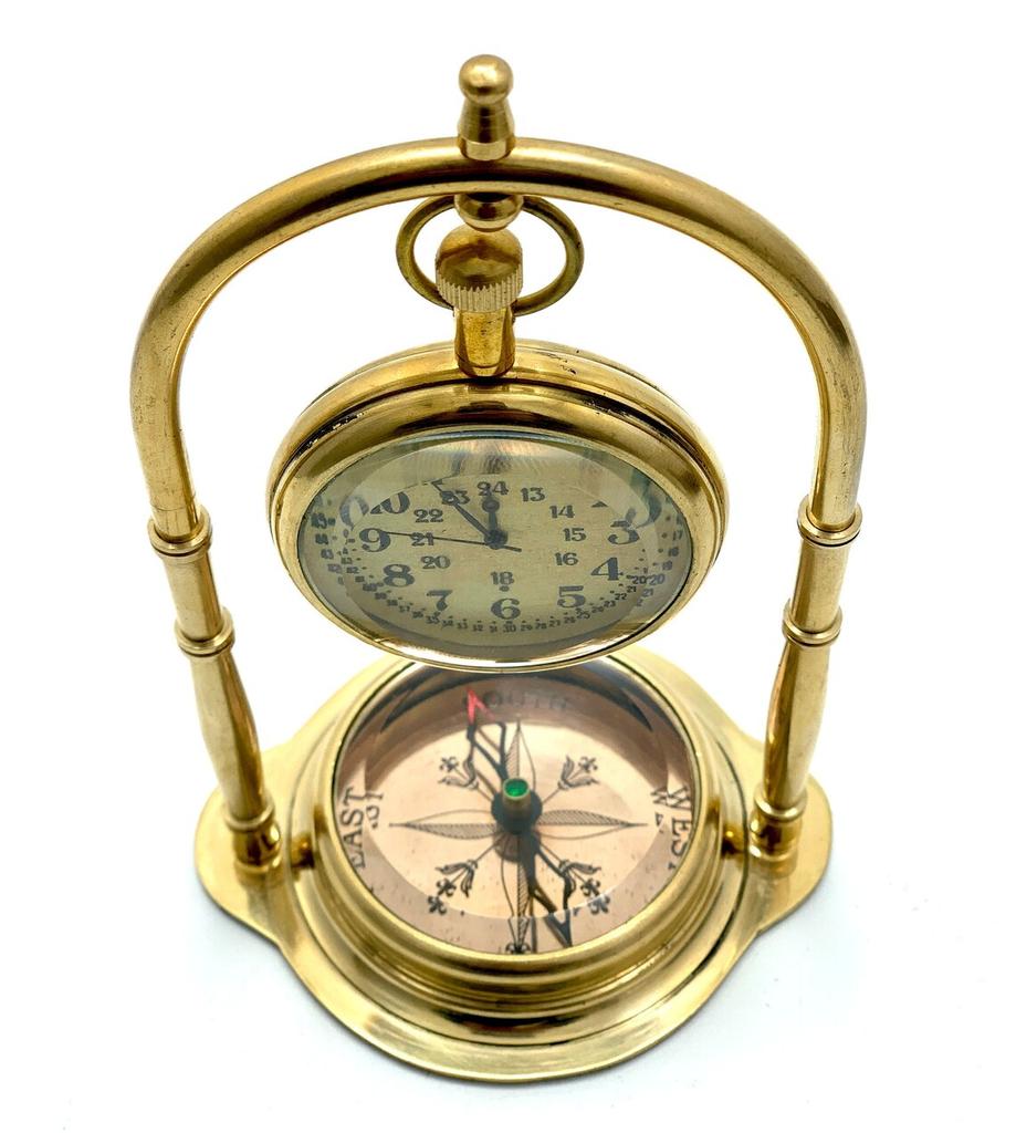 Antique Design Nautical Clock with Compass Victoria London Solid Brass Table Top Decor Clock with Compass Antique Gold Colour Clock