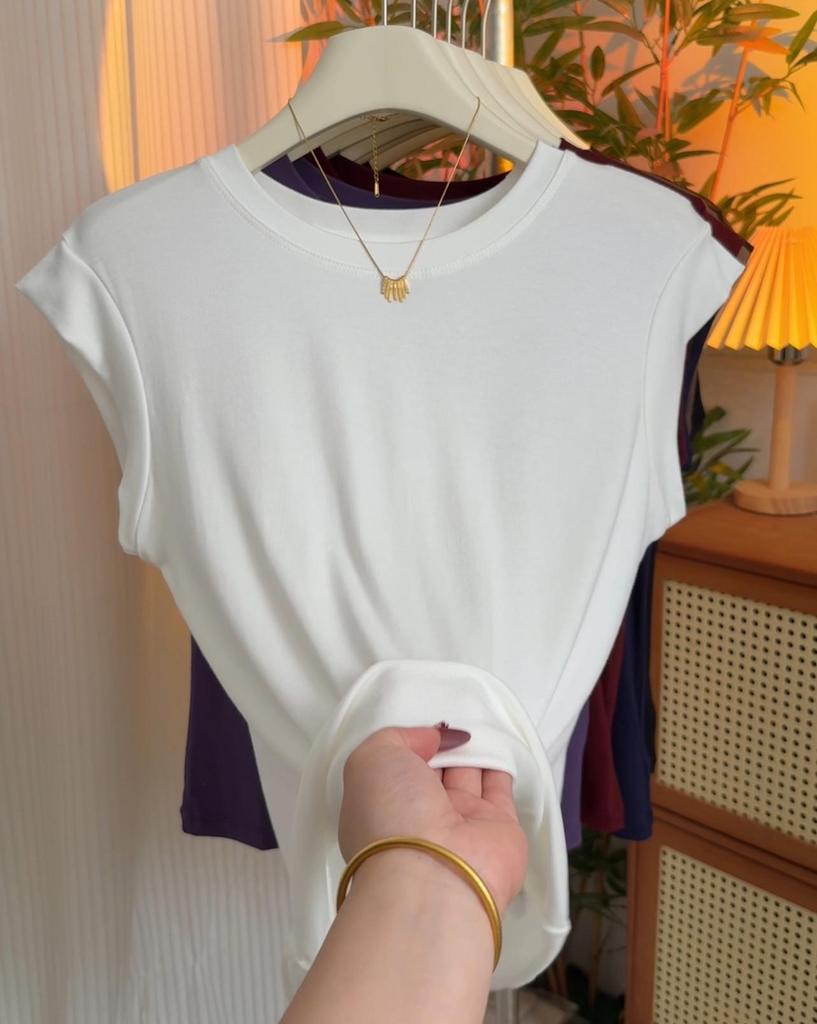Women's 2025 Korean Style Round Neck Cap Sleeve Loose Slimming T-shirt