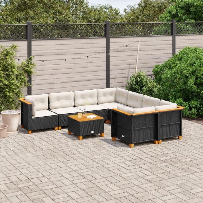 VidaXL Salon de jardin 9 pcs avec coussins noir résine tressée 3261773