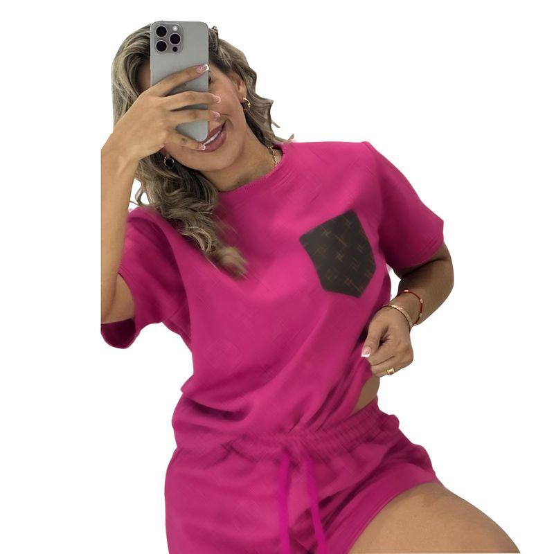 

round Neck Neck T-shirt Loose Shorts Set Solid round Neck T-shirt Loose Shorts Set J2977-3 rose LV M