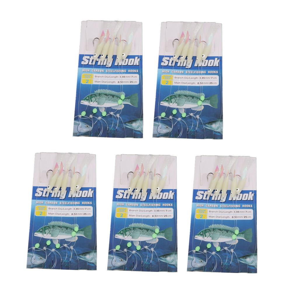 5 Set Luminous Feather Fishing Lure Bait Rigs Fish Skin Glow Fishing Lure Carbon Steel Lure String Hooks with 5 Hooks 2