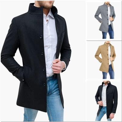 Men's Woolen Coat Thickened Stand Collar Coat Woolen Windbreaker