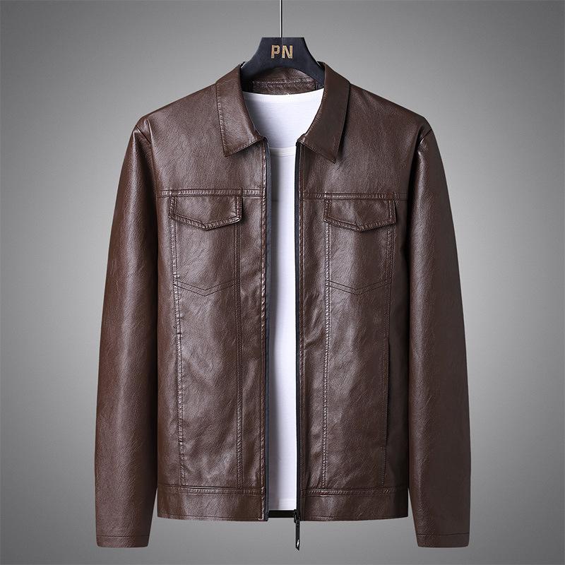 Men's 2023 Leather Motorcycle Jacket - Windproof, Warm, Trendy Outerwear with Lapel for Autumn/Winter