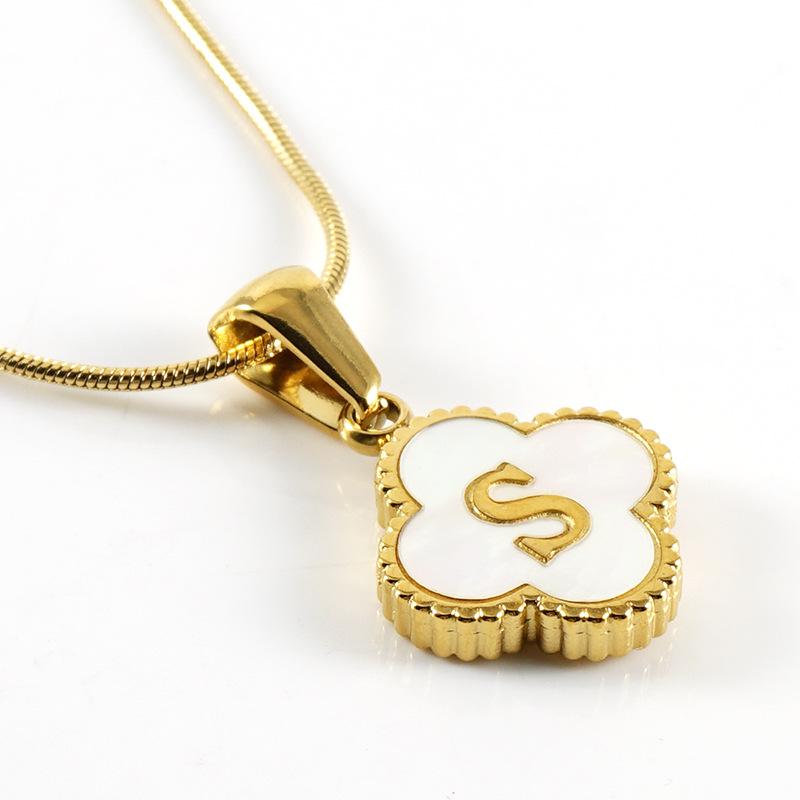 Simple 18K Four-leaf Clover Letter Necklace Female Snake Bone Chain Shell Letter Pendant Jewelry 2026