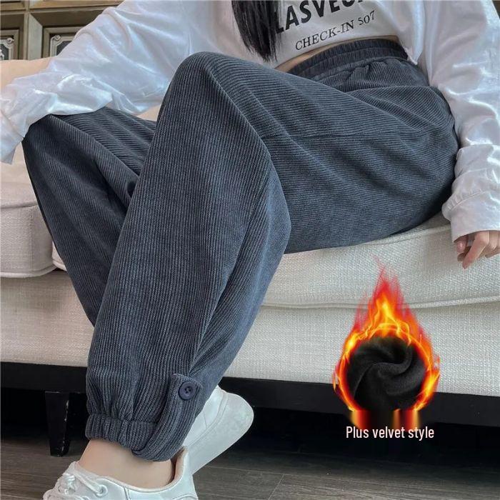 Elastic Waist Autumn/Winter Fleece Lined Casual Jogger Pants for Women