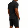 Men's Summer Plain Short Sleeve Shirt & Zipper Shorts Set